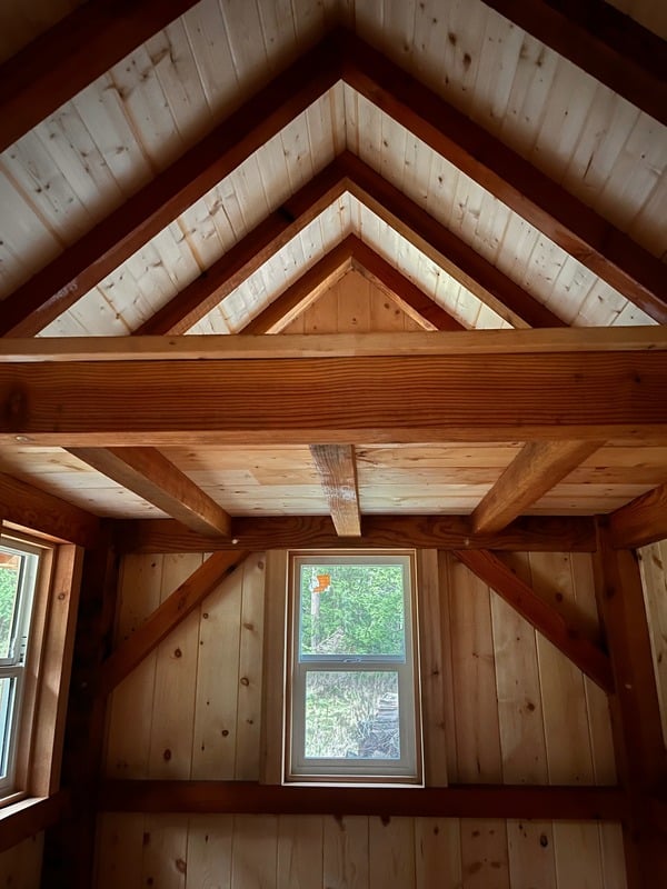 Timber frame interior built by Bewick Carpentry